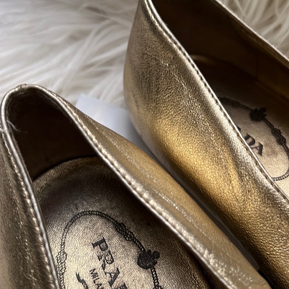 Prada Authentic Metallic Gold Leather Flats - Picture 6 of 9